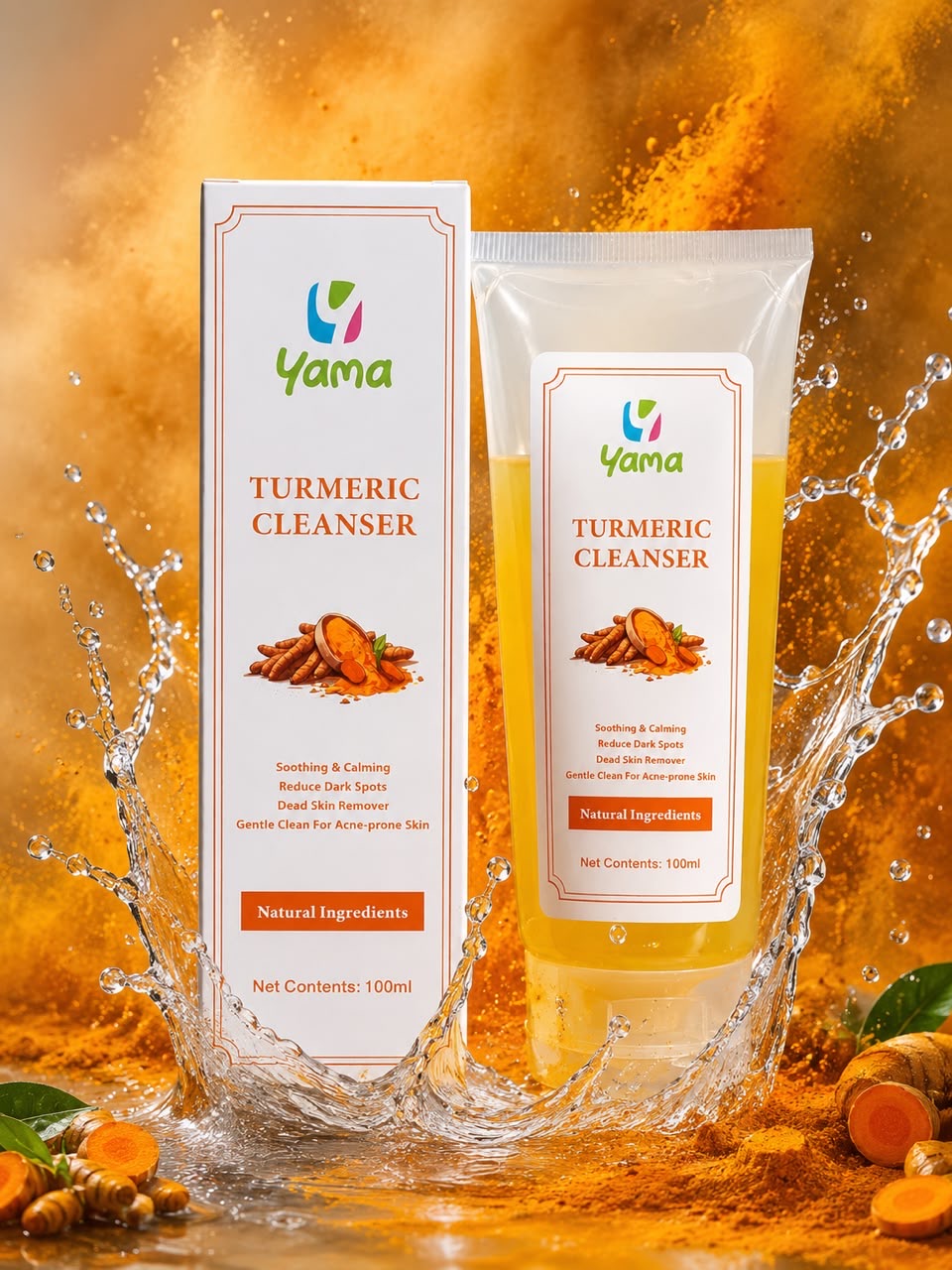 Turmeric face cleanser-for glowing skin-helps clear acne scars, reduce dark spots, dead skin remover, soothing and calming