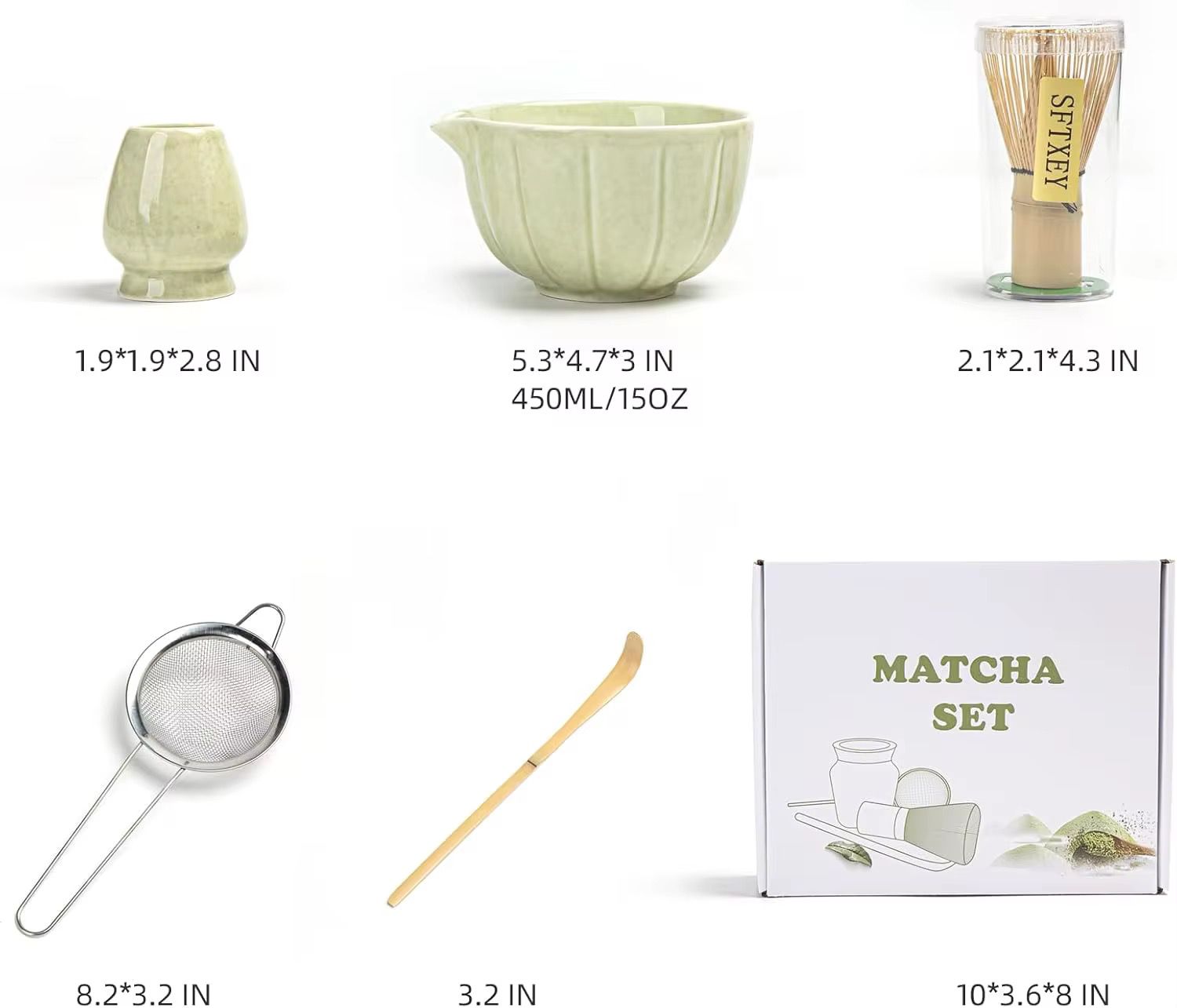 Matcha whisk set, ceramic matcha kit set includes matcha bowl, matcha whisk and holder, bamboo scoop, sifter, 5 pieces perfect matcha kit for matcha lover