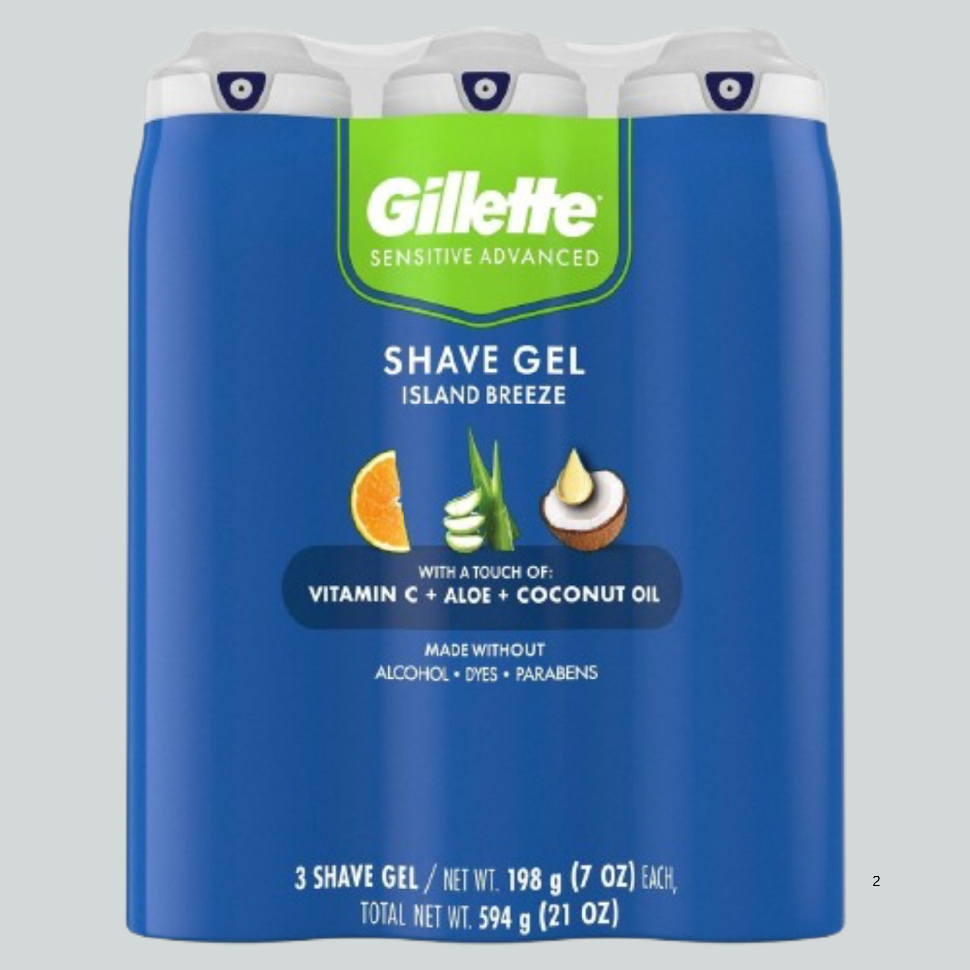 Gilette sensitive advanced-shave-gel island breeze-pack of 3-Alcohol free Dye free-Parabens free