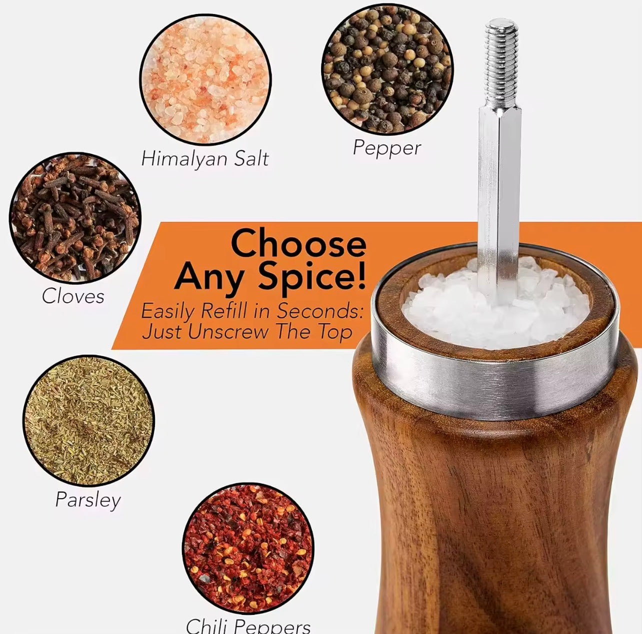 Pepper mill (hand-operated ) acacia wooden salt & pepper grinders with ceramic/stainless core